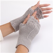 ( Light gray)short style woolen glove Autumn and Winter woman student fashion knitting warm sleeves sleeves