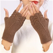 ( khaki)short style woolen glove Autumn and Winter woman student fashion knitting warm sleeves sleeves