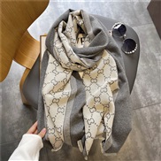 ( gray)Autumn and Winter occidental style wind Double blue patchwork imitate sheep velvet Double surface warm scarf Jac