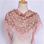 (125-36cm)(  red )spring autumn floral lace Korean style triangle head   classic draughty hollow pure color woman trian