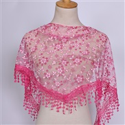 (125-36cm)(  rose Red)spring autumn floral lace Korean style triangle head   classic draughty hollow pure color woman t