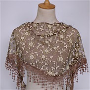 (125-36cm)(  Brown)spring autumn floral lace Korean style triangle head   classic draughty hollow pure color woman tria