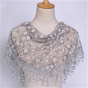 (125-36cm)(  gray)spring autumn floral lace Korean style triangle head   classic draughty hollow pure color woman trian