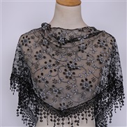 (125-36cm)(  black)spring autumn floral lace Korean style triangle head   classic draughty hollow pure color woman tria