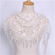 (125-36cm)(  white)spring autumn floral lace Korean style triangle head   classic draughty hollow pure color woman tria