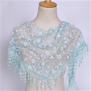 (125-36cm)(  blue )spring autumn floral lace Korean style triangle head   classic draughty hollow pure color woman tria