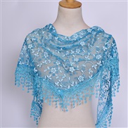 (125-36cm)( sky blue )spring autumn floral lace Korean style triangle head   classic draughty hollow pure color woman t