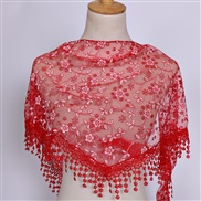 (125-36cm)(  red )spring autumn floral lace Korean style triangle head   classic draughty hollow pure color woman trian