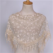 (125-36cm)(  Beige)spring autumn floral lace Korean style triangle head   classic draughty hollow pure color woman tria