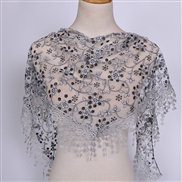 (125-36cm)(  Dark grey)spring autumn floral lace Korean style triangle head   classic draughty hollow pure color woman 