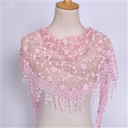 (125-36cm)(  Pink)spring autumn floral lace Korean style triangle head   classic draughty hollow pure color woman trian