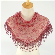 (125-36cm)(  Red wine)spring autumn floral lace Korean style triangle head   classic draughty hollow pure color woman t