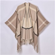 (130x150cm)( stripe khaki)classic pattern shawl Autumn and Winter lady thick knitting cardigan