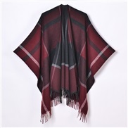 (130x150cm)( stripe black  red )classic pattern shawl Autumn and Winter lady thick knitting cardigan