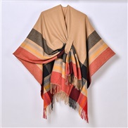 (130x150cm)( Color stripe Beige) new occidental style color Stripe belt shawl Coat lady Jacquard warm tassel cardigan