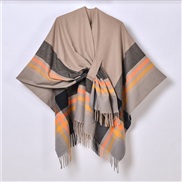 (130x150cm)( Color stripe camel) new occidental style color Stripe belt shawl Coat lady Jacquard warm tassel cardigan