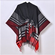 (130x150cm)( Color stripe black  red ) new occidental style color Stripe belt shawl Coat lady Jacquard warm tassel card