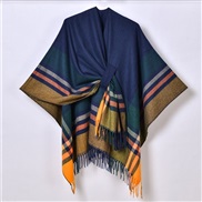 (130x150cm)( Color stripe Navy blue) new occidental style color Stripe belt shawl Coat lady Jacquard warm tassel cardig