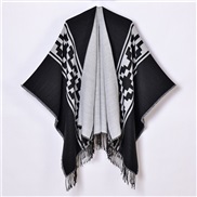 (130x150cm)(black and white) lady shawl occidental style brief tassel high quality Jacquard slit big shawl