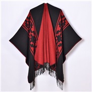 (130x150cm)( black  red ) lady shawl occidental style brief tassel high quality Jacquard slit big shawl