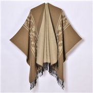 (130x150cm)( khaki) lady shawl occidental style brief tassel high quality Jacquard slit big shawl