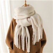 (WT  rice white) scarf pure color all-Purpose Winter warm long tassel Collar man woman occidental style scarf