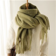 (240x38cm)(WT  Army green) scarf pure color all-Purpose Winter warm long tassel Collar man woman occidental style scarf