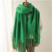 (240x38cm)(WT  fresh green) scarf pure color all-Purpose Winter warm long tassel Collar man woman occidental style scarf