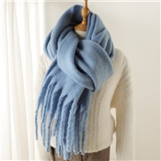 (240x38cm)(WT   blue ) scarf pure color all-Purpose Winter warm long tassel Collar man woman occidental style scarf