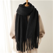 (240x38cm)(WT  black ) scarf pure color all-Purpose Winter warm long tassel Collar man woman occidental style scarf