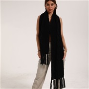 ( black) Winter pure color knitting warm scarf tassel style comfort soft