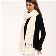 (175cm)( Beige) Winter pure color knitting warm scarf tassel style comfort soft