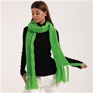 (175cm)( green) Winter pure color knitting warm scarf tassel style comfort soft