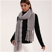 (175cm)( gray) Winter pure color knitting warm scarf tassel style comfort soft