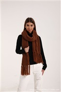 (175cm)( Brown) Winter pure color knitting warm scarf tassel style comfort soft