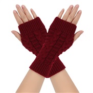 (Free Size )( Red wine)Autumn and Winter twisted glove knitting woolen half sleeves student Word glove woolen glove