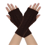 (Free Size )( Brown)Autumn and Winter twisted glove knitting woolen half sleeves student Word glove woolen glove