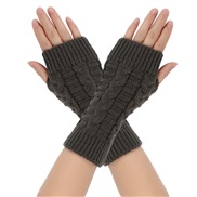 (Free Size )( Dark grey)Autumn and Winter twisted glove knitting woolen half sleeves student Word glove woolen glove