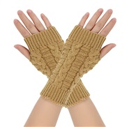 (Free Size )( camel)Autumn and Winter twisted glove knitting woolen half sleeves student Word glove woolen glove