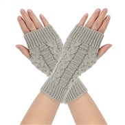 (Free Size )( Light gray)Autumn and Winter twisted glove knitting woolen half sleeves student Word glove woolen glove