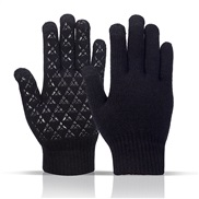 ( black) Winter man woman warm velvet glove  occidental style large size woolen thick knitting touch screen glove