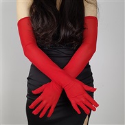 (55cm)( red)sexy elegant lady super Thin long style black summer Sunscreen glove elasticity lace gauze eyes glove