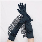 (9*50cm)( black)glove occidental style long glove black Sunscreen black watch-face long tassel glove