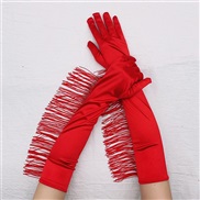 (9*50cm)( red)glove occidental style long glove black Sunscreen black watch-face long tassel glove