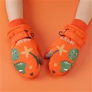 (L7-15)( orange) Non-slip velvet glove warm Winter Outdoor skiing Waterproof glove cartoon child thick glove