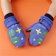 (L7-15)(  blue) Non-slip velvet glove warm Winter Outdoor skiing Waterproof glove cartoon child thick glove