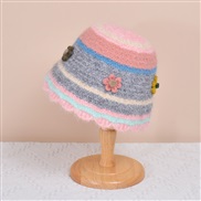 ( gray )day hollow knitting autumn Winter sweet more woolen hat woman color flowers Bucket hat