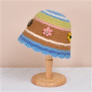 ( fashion Coffee )day hollow knitting autumn Winter sweet more woolen hat woman color flowers Bucket hat