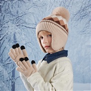 (   Khaki)child hat gloves color rhombus knitting woolen man woman velvet warm hedging