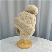 (  Beige)Winter velvet hedging warm belt knitting Korean style fashion woolen hat woman